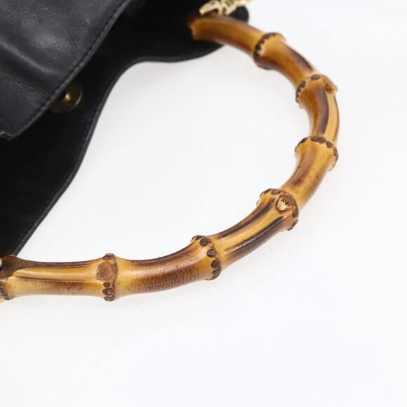 GUCCI Bamboo Shoulder Bag Leather 2way Black Gold - Picture 8 of 16